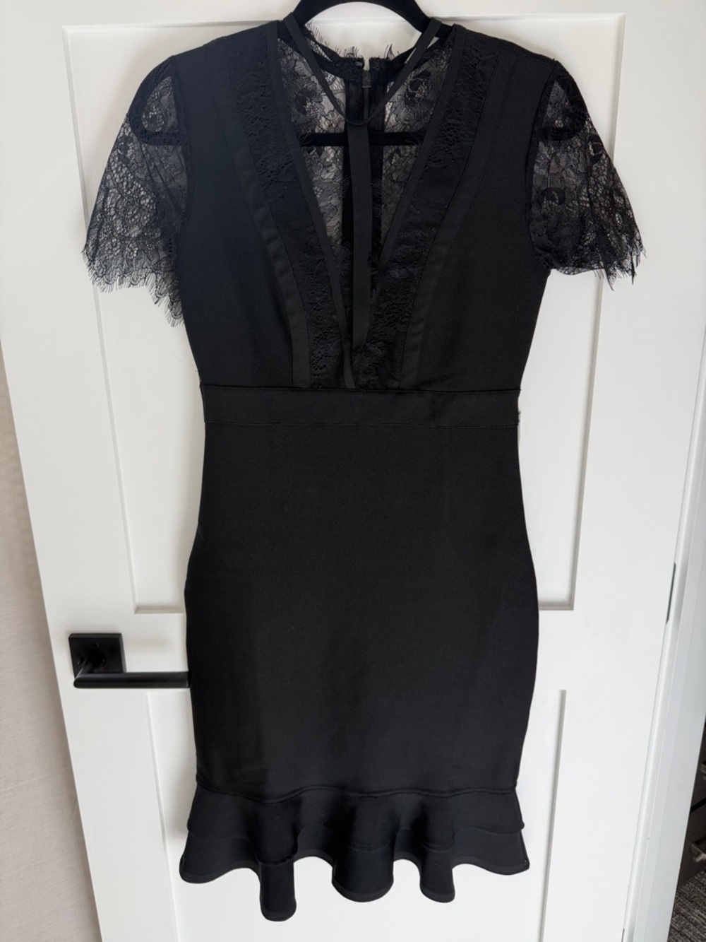 VENUS Black Lace-Trim Mini Dress